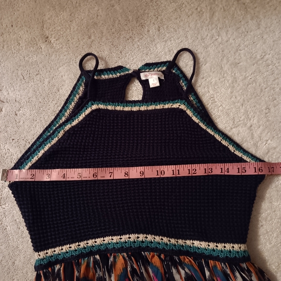 Xhiliration~Blue Crochet Tank Top Bohemian Colorful Aztec Maxi Dress - Picture 7 of 14